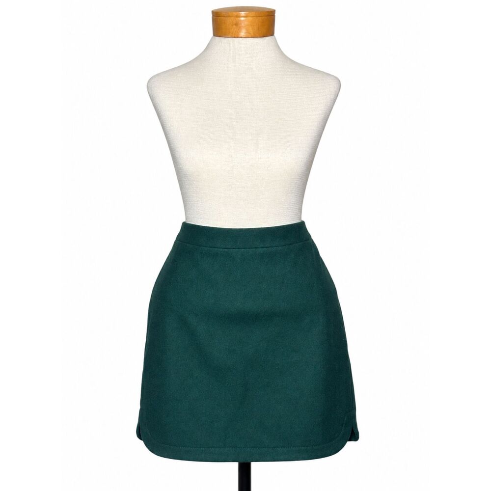 J.Crew Wool Blend Mini Skirt Forest Green 14 A-Line Shirttail Hem Dark Academia